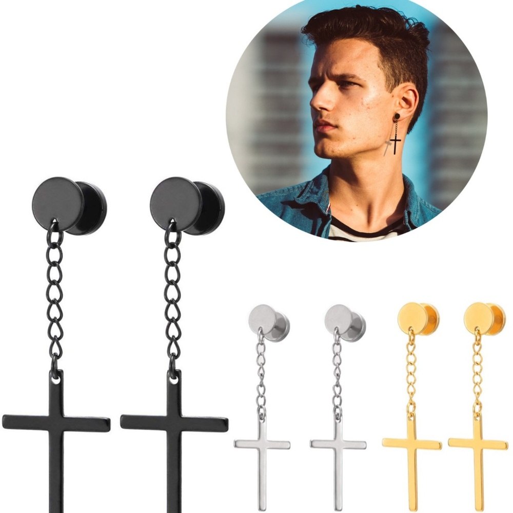 2Pairs Unisex Cross Ear Stud Hoop Dangle Earring